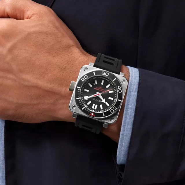 Aquatico Super Charger Steel Automatic Men's Diver Watch Black Dial/Strap 43mm