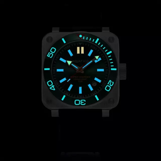 Aquatico Super Charger Steel Automatic Men's Diver Watch Black Dial/Strap 43mm