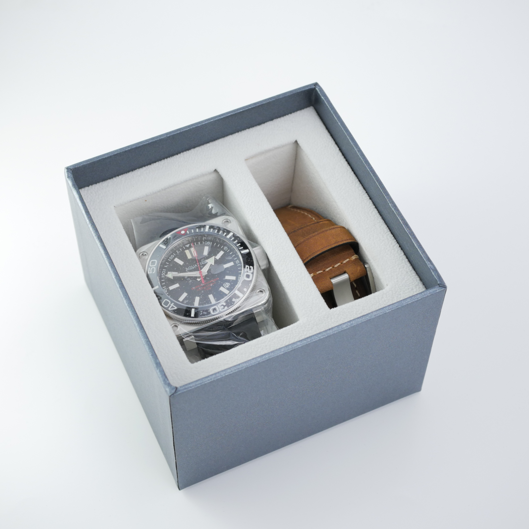 Aquatico Super Charger Steel Automatic Men's Diver Watch Black Dial/Strap 43mm