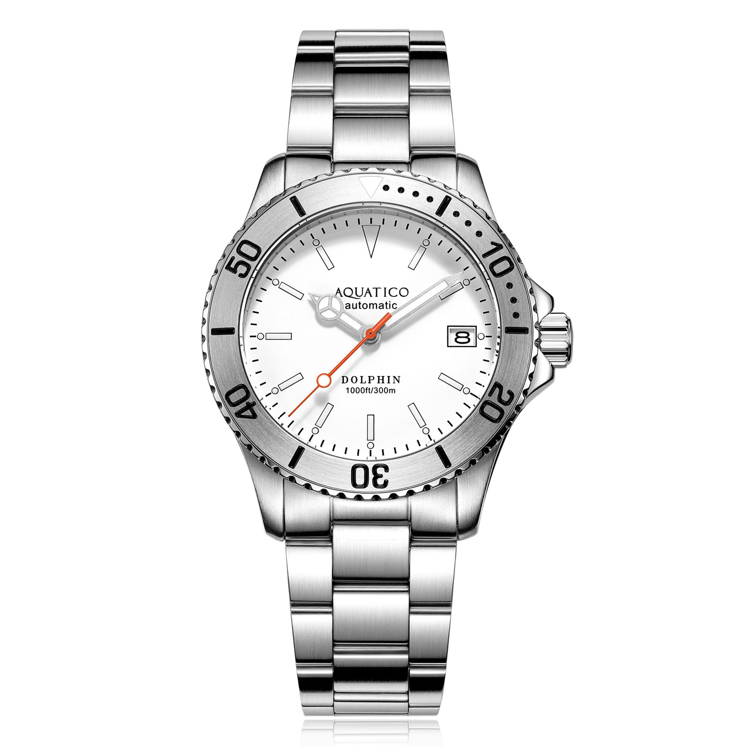 Aquatico Dolphin 39mm Automatic Men's Diver Watch White Dial AQ1010S-W-NH35 Aquatico Dolphin 39mm Automatic Men's Diver Watch White Dial AQ1010S-W-NH35
