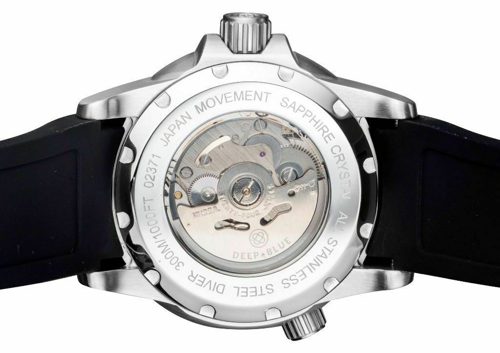 Deep Blue Master 1000 II 44mm Automatic Diver Watch Black Bezel/Slate Grey Blue Sunray Dial/White Silicone Band Deep Blue Master 1000 II 44mm Automatic Diver Watch Black Bezel/Slate Grey Blue Sunray Dial/White Silicone Band