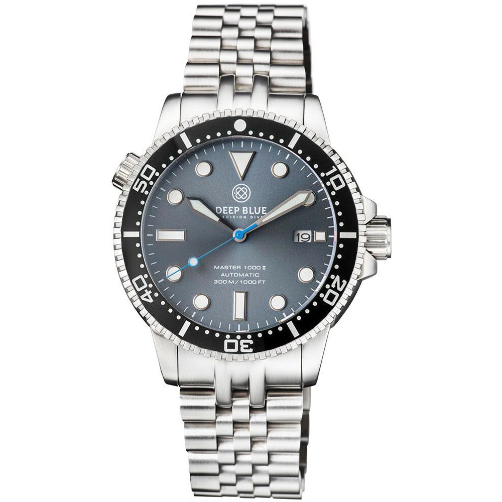 Deep Blue Master 1000 II 44mm Automatic Diver Watch Black Bezel/Slate Grey Blue Sunray Dial Jubilee Bracelet Deep Blue Master 1000 II 44mm Automatic Diver Watch Black Bezel/Slate Grey Blue Sunray Dial Jubilee Bracelet