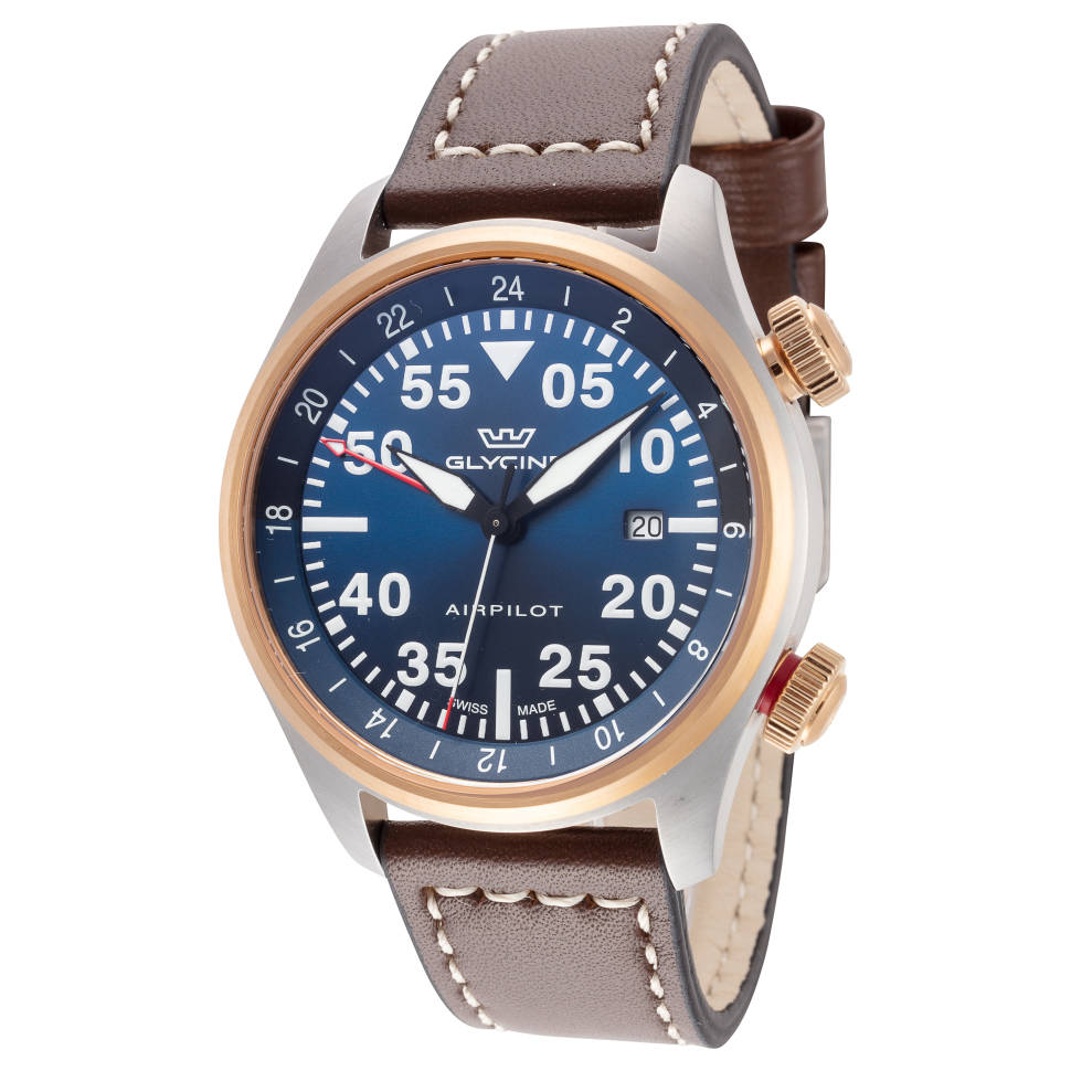 Glycine Airpilot GMT Swiss Men's Watch Blue Dial / Leather Strap GL0352 Glycine Airpilot GMT Swiss Men's Watch Blue Dial / Leather Strap GL0352