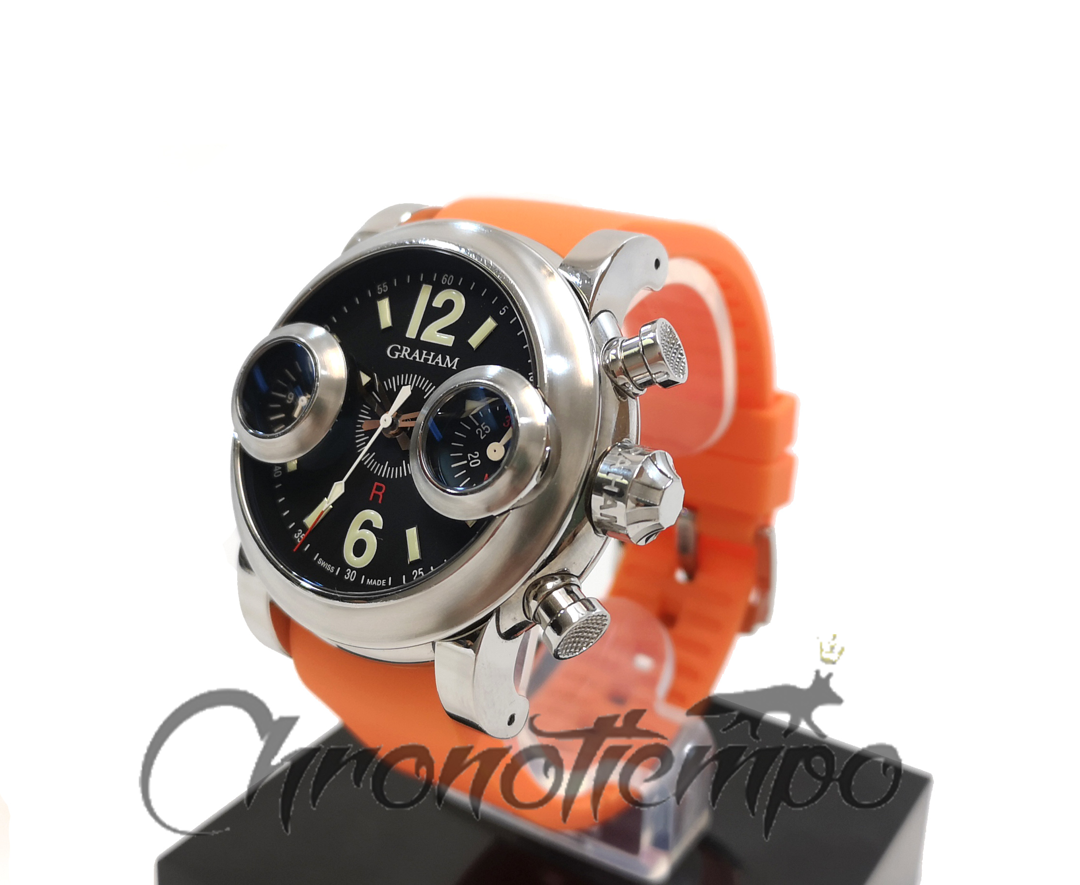 Chronotiempo Curved Orange Silicone Watch Band Strap 22mm For Graham Swordfish Bracelet Free Tools