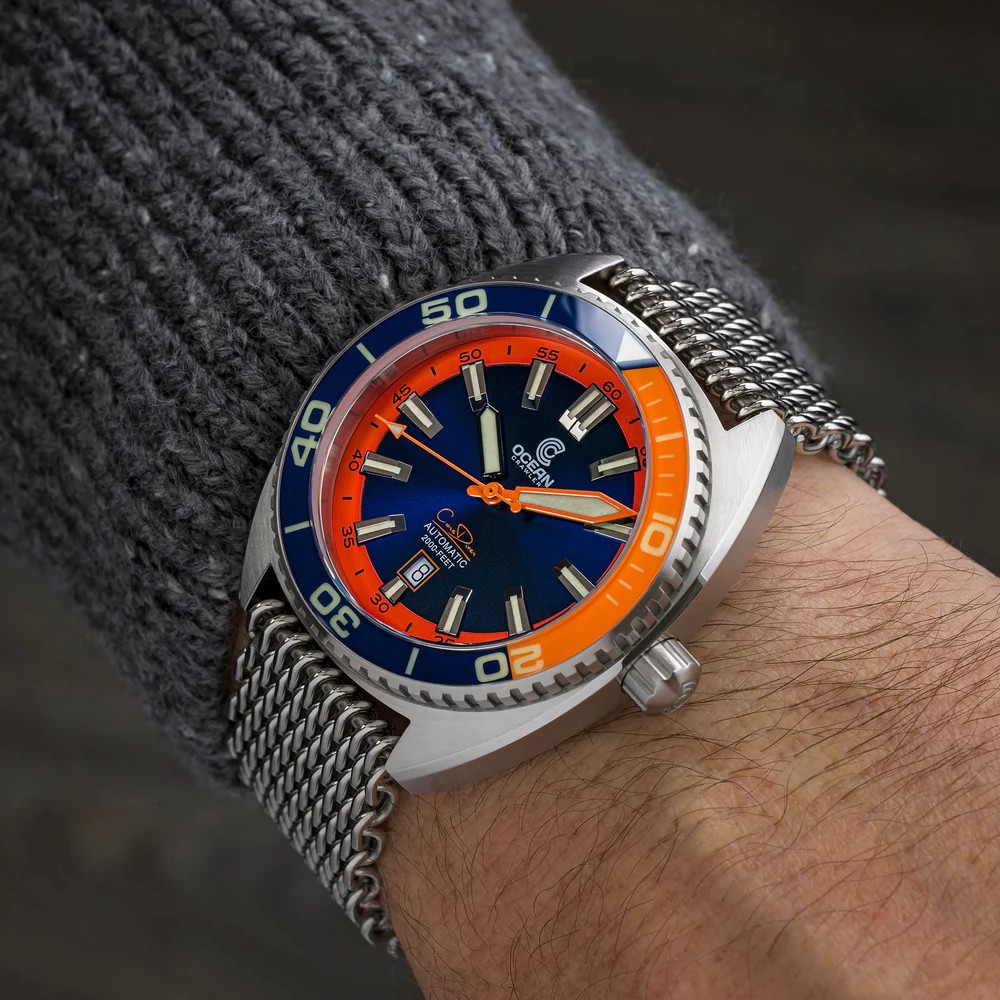 Ocean Crawler Core Diver 2024 Blue/Orange 44mm Automatic Men Watch Swiss SW200-1