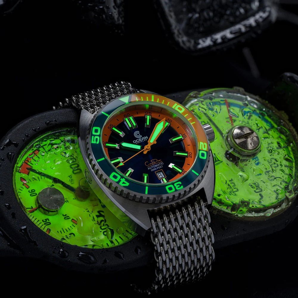 Ocean Crawler Core Diver 2024 Blue/Orange 44mm Automatic Men Watch Swiss SW200-1