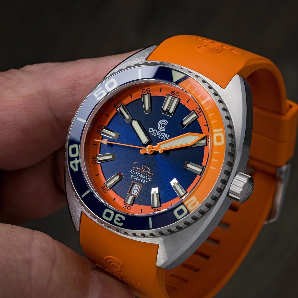 Ocean Crawler Core Diver 2024 Blue/Orange 44mm Automatic Men Watch Swiss SW200-1