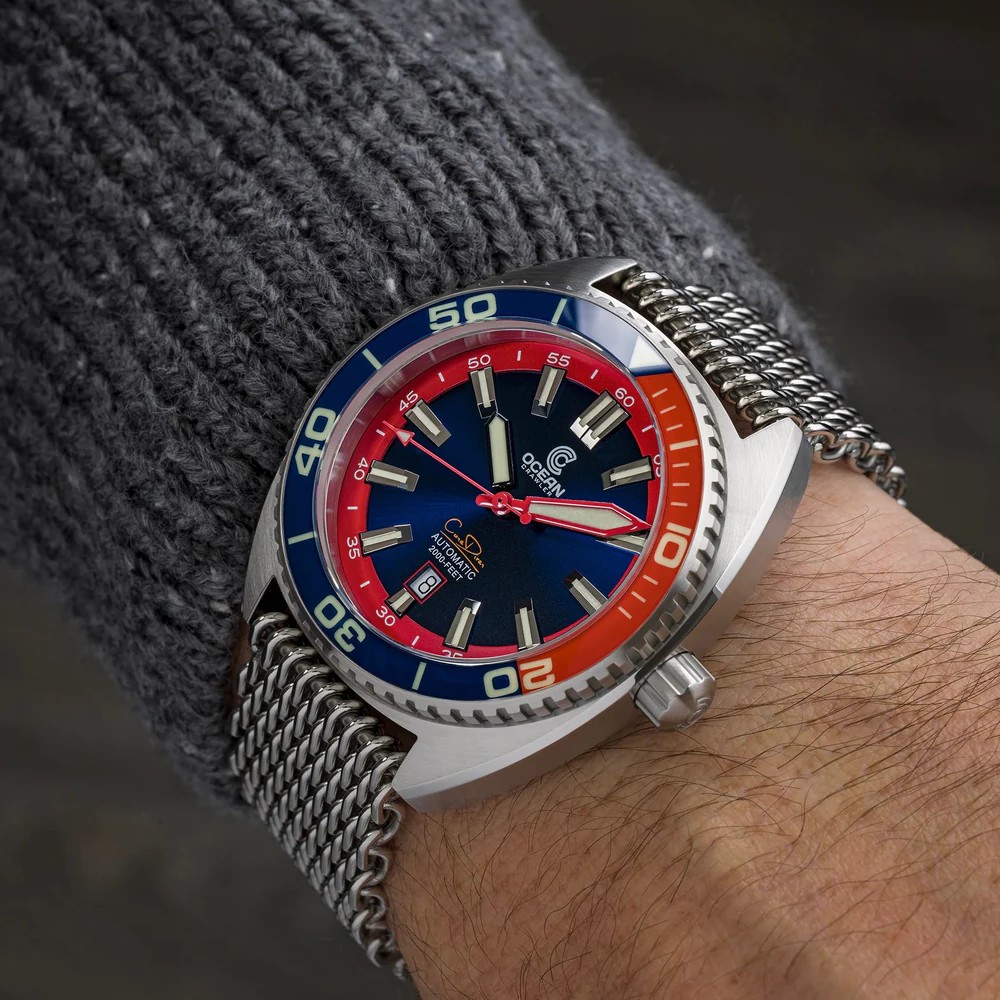 Ocean Crawler Core Diver 2024 Blue/Red 44mm Automatic Men Watch Swiss SW200-1