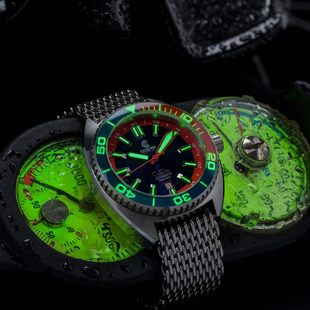 Ocean Crawler Core Diver 2024 Blue/Red 44mm Automatic Men Watch Swiss SW200-1