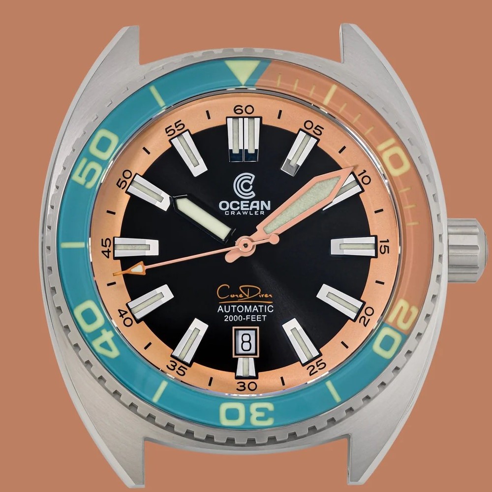 Ocean Crawler Core Diver 2024 Aqua/Salmon 44mm Automatic Men Watch Swiss SW200-1