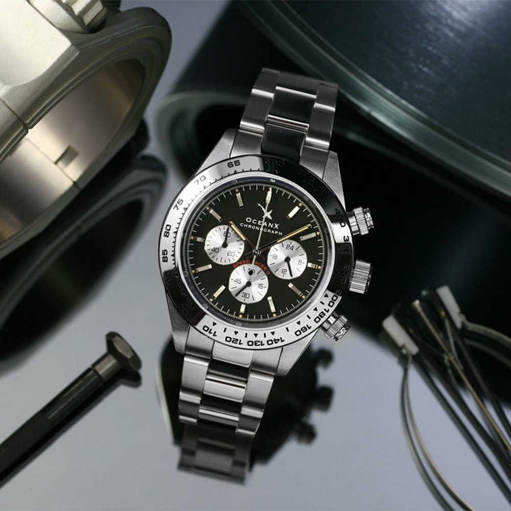 OceanX Speed Racer II Men's Watch 41.5mm WR 200m Bezel Polished Steel Dial Black SRS241 OceanX Speed Racer II Men's Watch 41.5mm WR 200m Bezel Polished Steel Dial Black SRS241