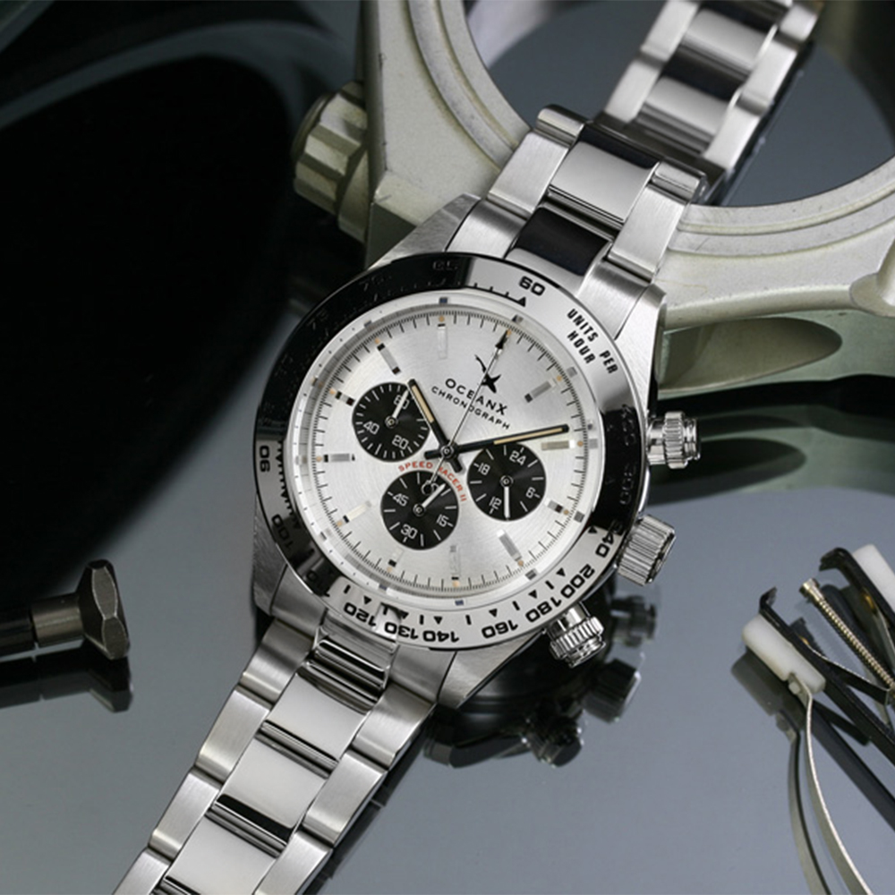 OceanX Speed Racer II Men's Watch 41.5mm WR 200m Steel Bezel/Silver Dial SRS242 OceanX Speed Racer II Men's Watch 41.5mm WR 200m Steel Bezel/Silver Dial SRS242