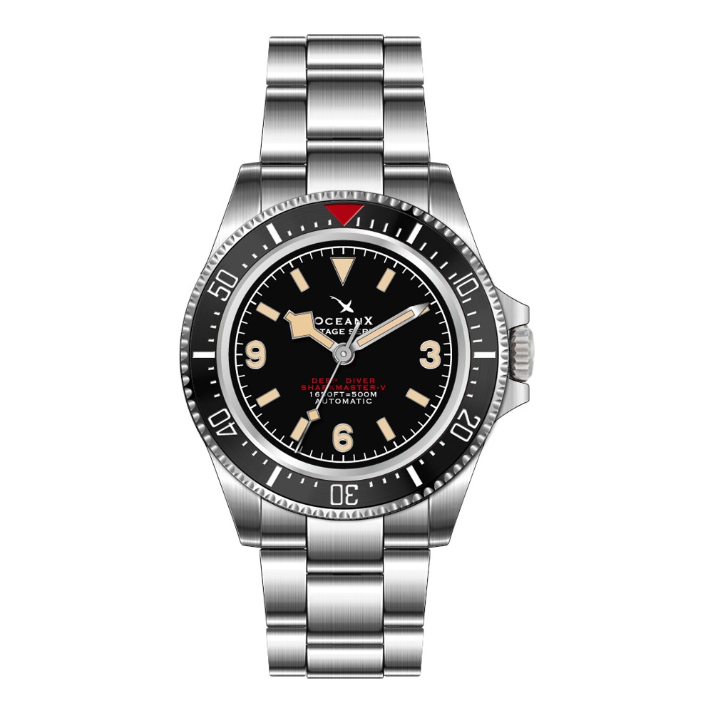OceanX Sharkmaster-V Vintage Series 42mm Automatic Men Diver Watch Black Dial VSMS531