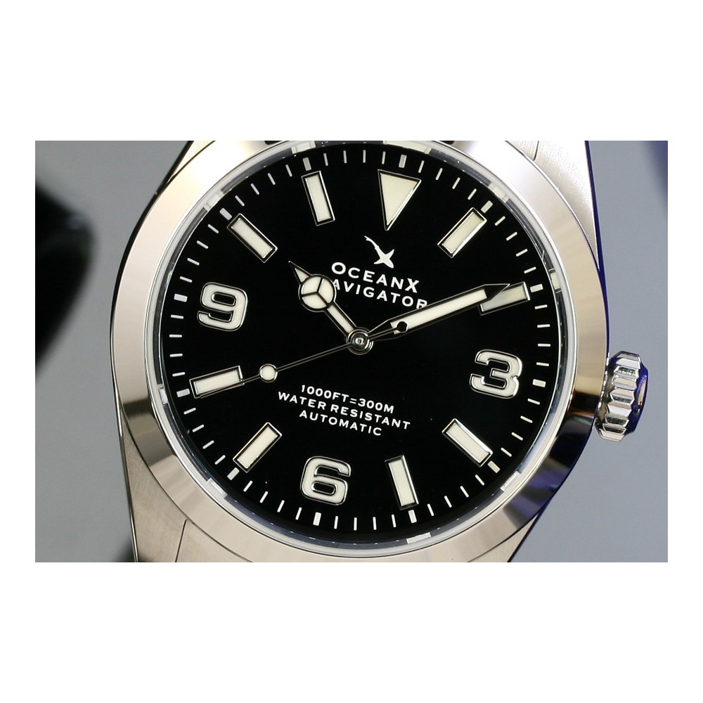 OceanX Navigator 39mm Automatic Men Diver Watch WR 300m Dial Black NVS331