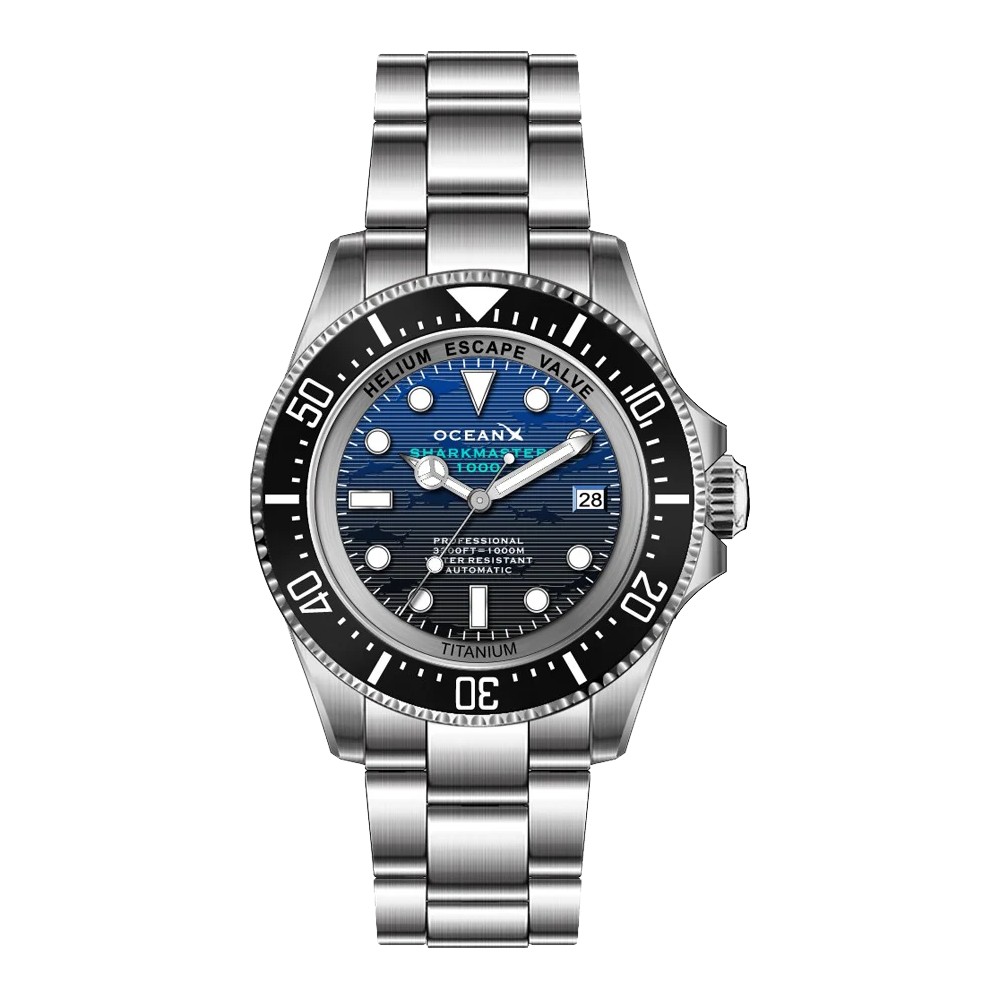 OceanX Sharkmaster1000 Titanium 44mm Auto Seiko NH35 WR1000 Bezel Black SMTi1012