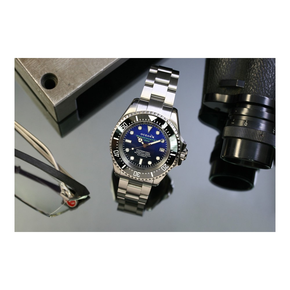 OceanX Sharkmaster1000 Titanium 44mm Auto Seiko NH35 WR1000 Bezel Black SMTi1012