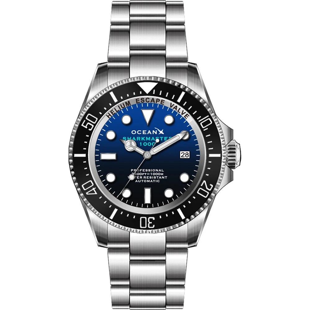 OceanX Sharkmaster 1000 44mm Automatic Men Diver Watch Black Blue Dial SMS1012M9