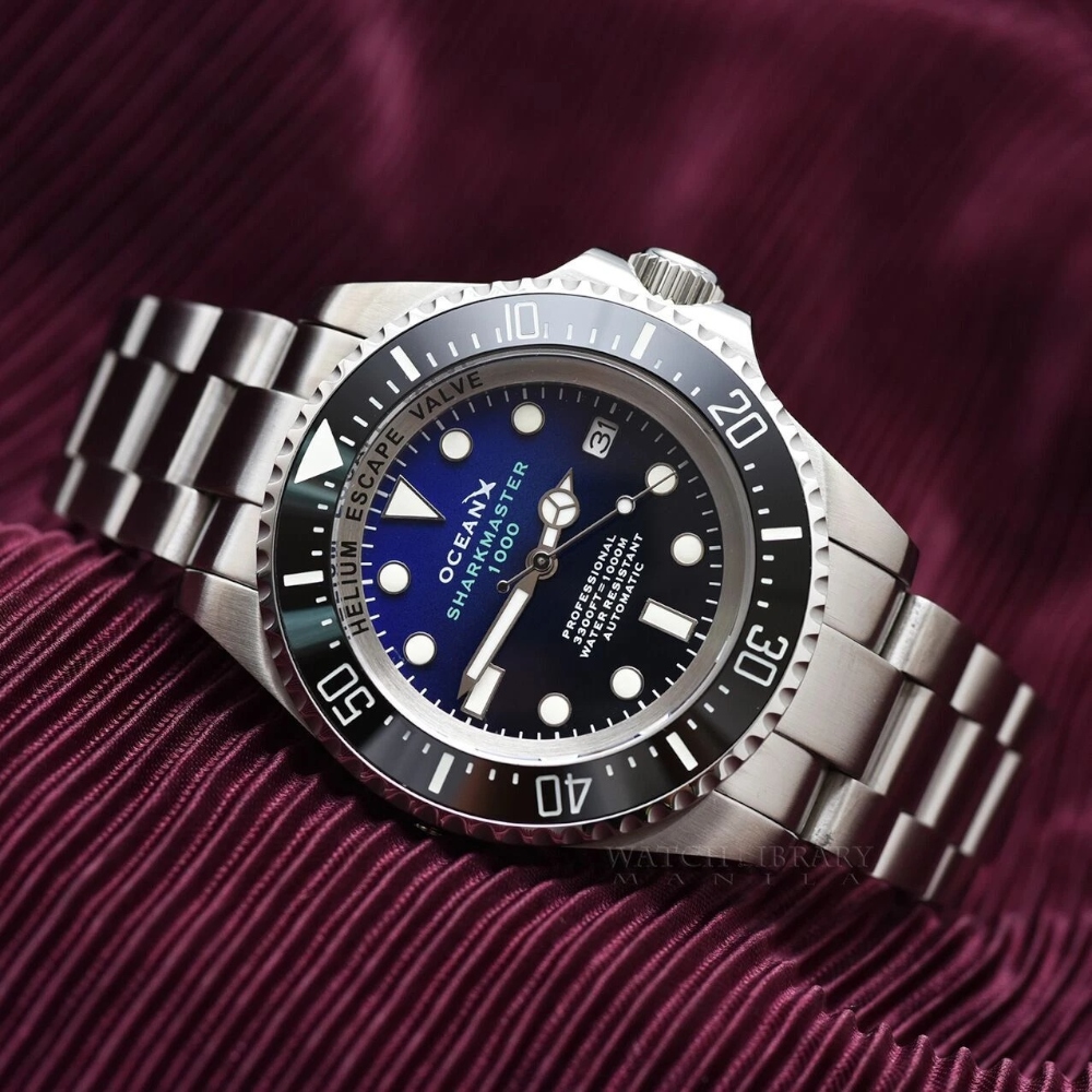 OceanX Sharkmaster 1000 44mm Automatic Men Diver Watch Black Blue Dial SMS1012M9