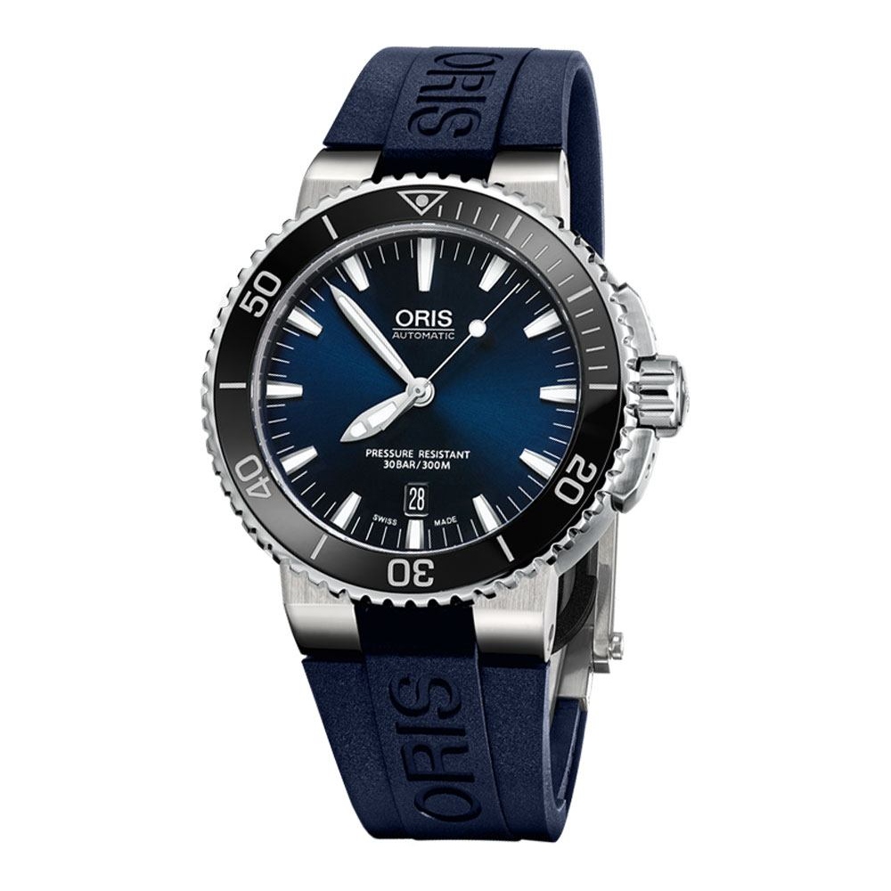 Oris Aquis Date Blue 01 733 7653 Men's Automatic 43mm Swiss Watch Rubber Strap