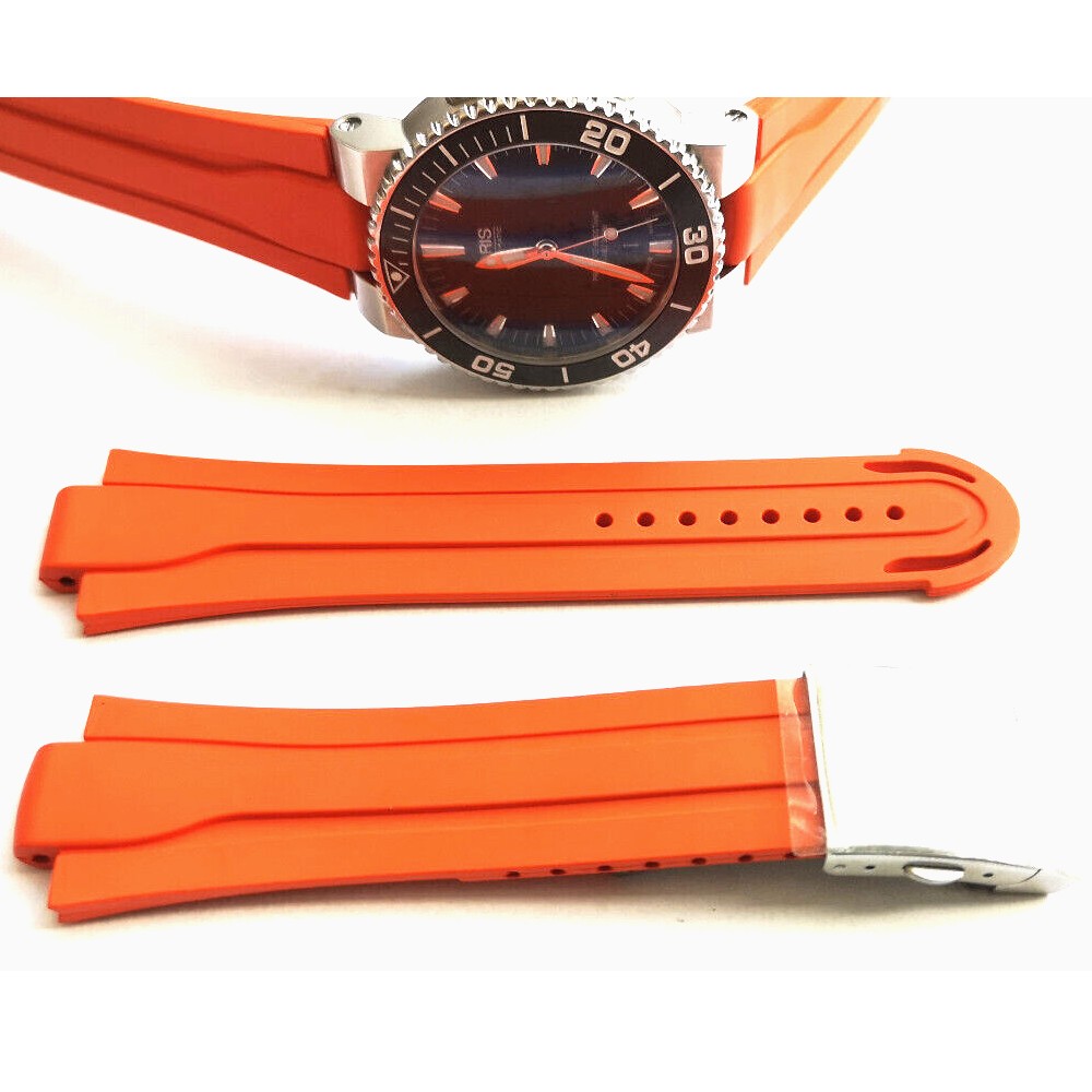 Chronotiempo Orange Silicone Watch Band Strap Oris Aquis 7653 24mm 12mm Lug End