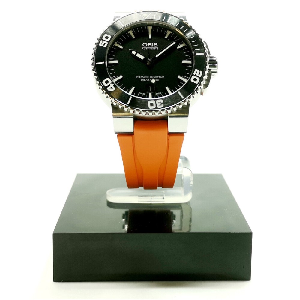 Chronotiempo Orange Silicone Watch Band Strap Oris Aquis 7653 24mm 12mm Lug End