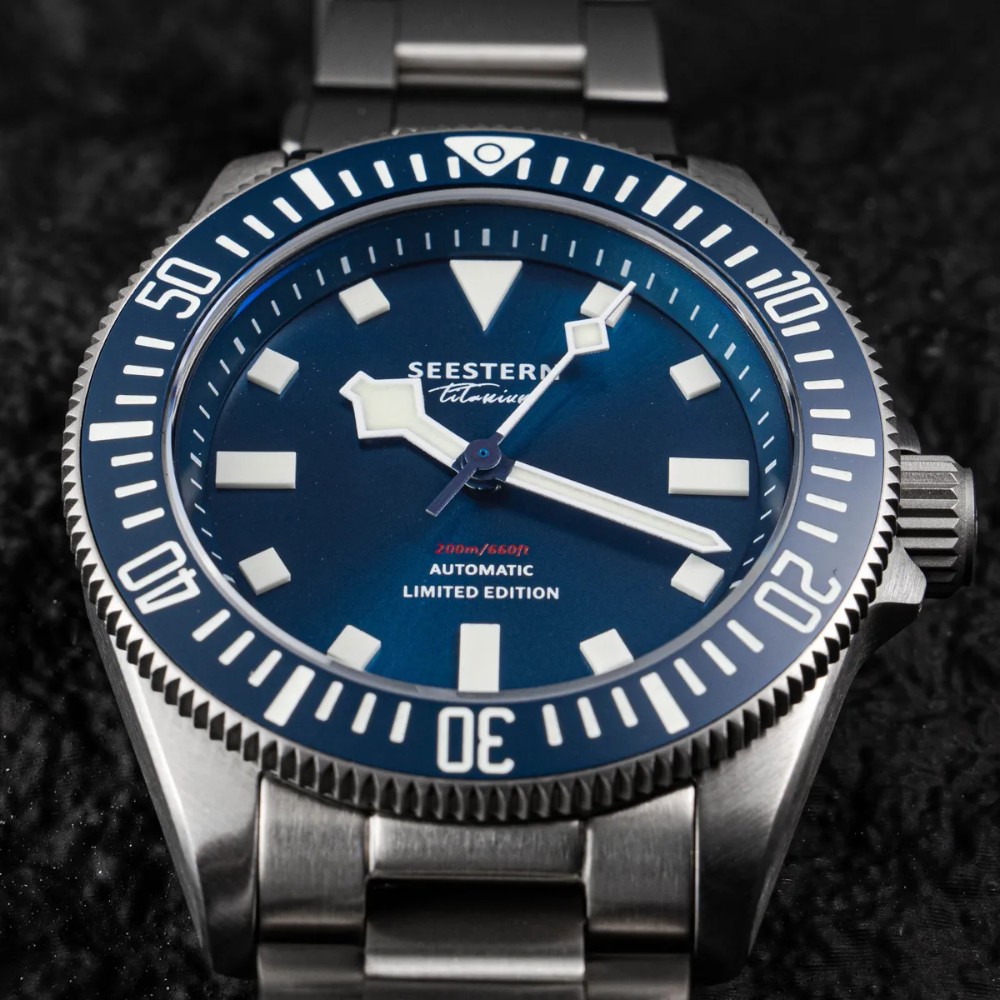 Seestern S430 Titanium Blue Bezel Pro Diver Mens Seiko NH38 Automatic 39mm Watch