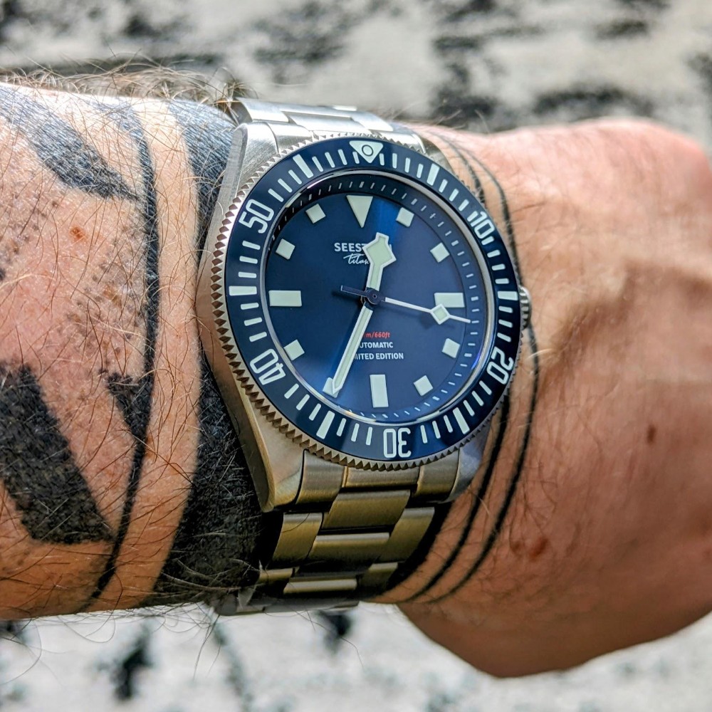 Seestern S430 Titanium Blue Bezel Pro Diver Mens Seiko NH38 Automatic 39mm Watch