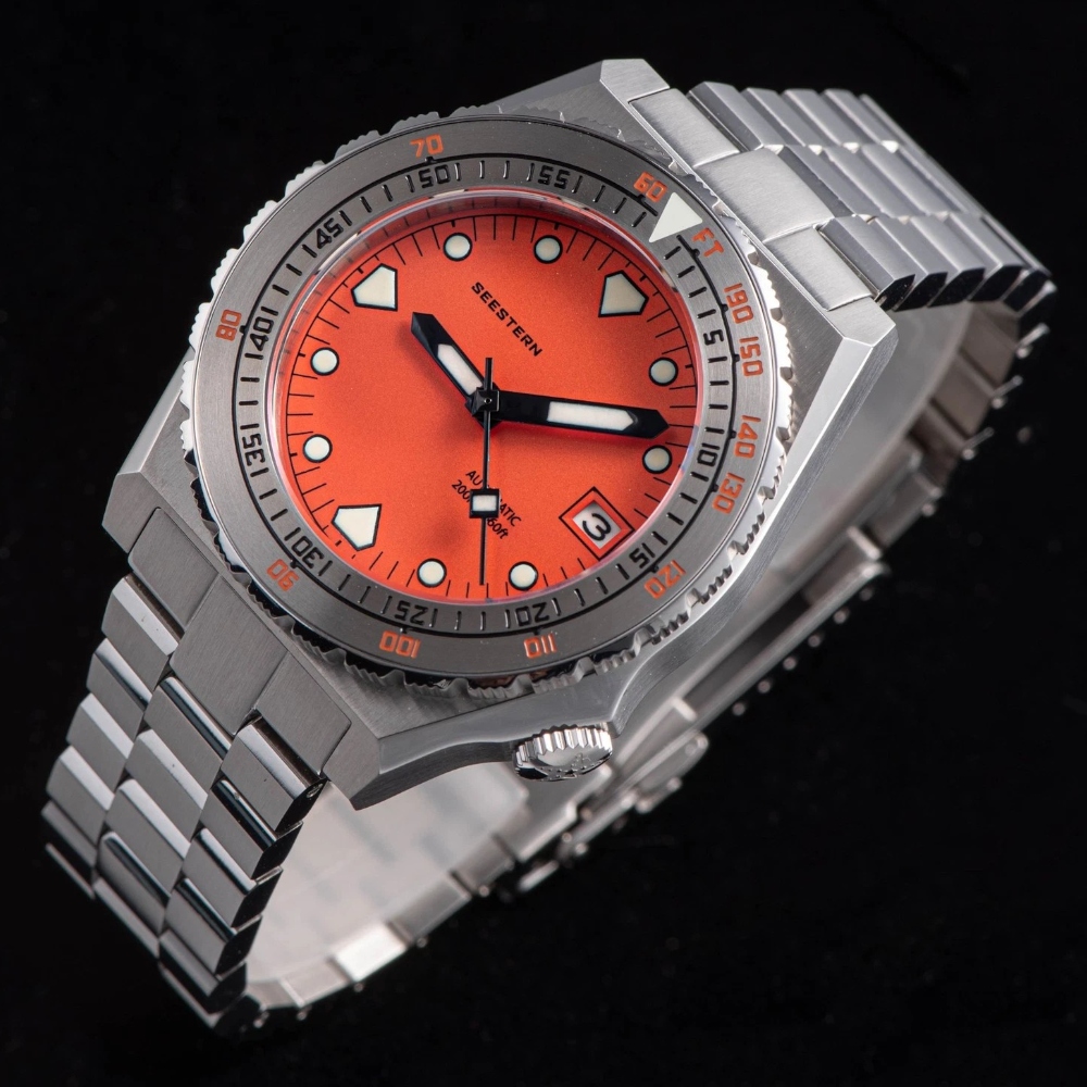 Seestern Vintage 407 600T Orange Stainless Steel Bezel Automatic Diver Watch 40
