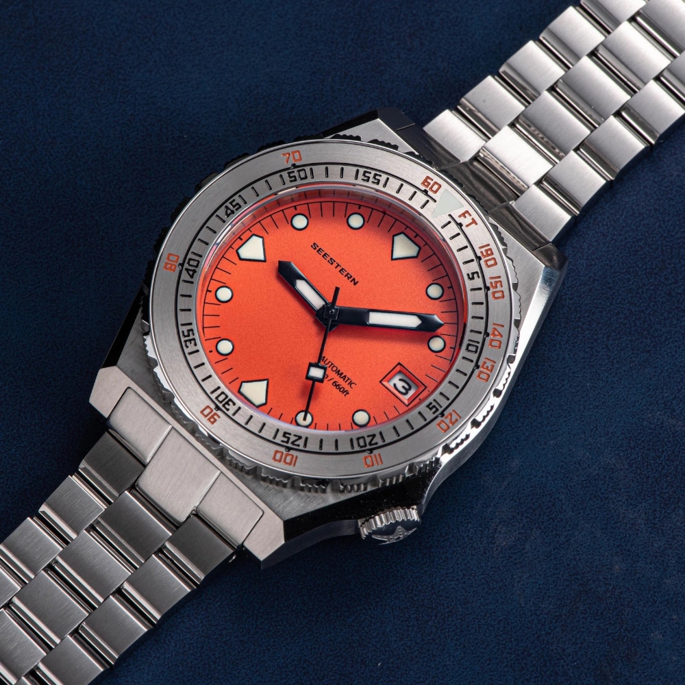 Seestern Vintage 407 600T Orange Stainless Steel Bezel Automatic Diver Watch 40