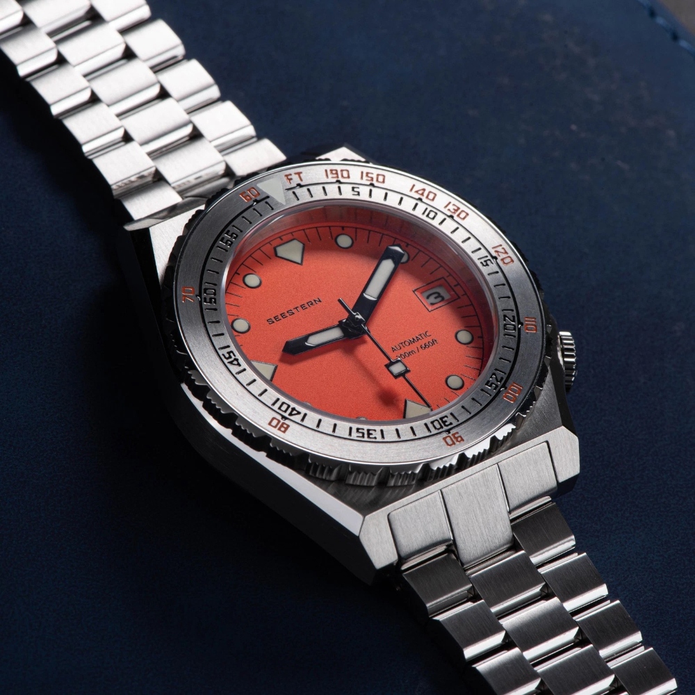 Seestern Vintage 407 600T Orange Stainless Steel Bezel Automatic Diver Watch 40