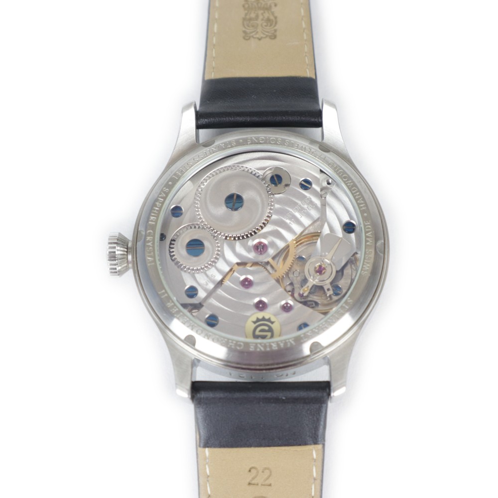 Steinhart Marine Chronometer 44mm White Roman Handwinding Swiss Watch 105-0307