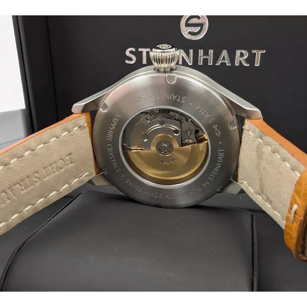 Steinhart Marine Moon Phase Silver Swiss 42mm Luxury Dress Watch 105-1220