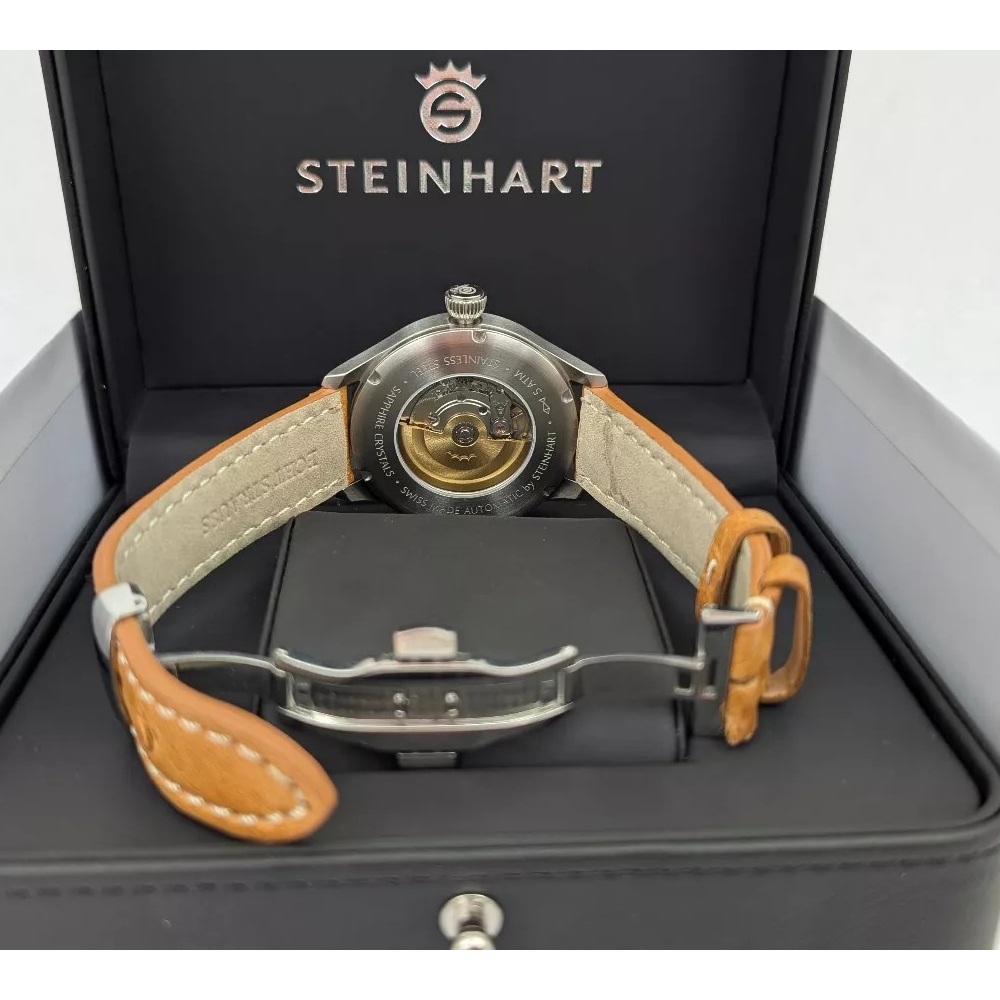 Steinhart Marine Moon Phase Silver Swiss 42mm Luxury Dress Watch 105-1220