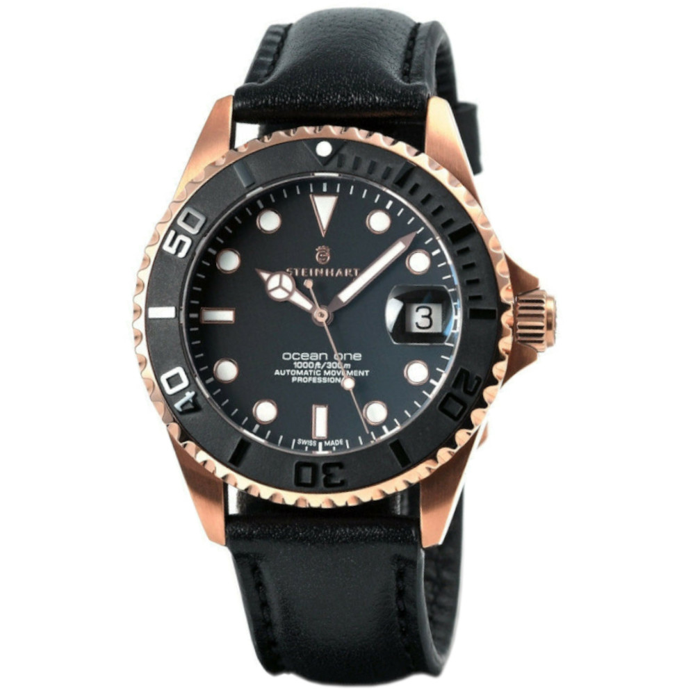 Steinhart Ocean One PINK GOLD Ceramic Bezel Automatic Swiss Dive Watch 103-0746 Black Leather Strap Steinhart Ocean One PINK GOLD Ceramic Bezel Automatic Swiss Dive Watch 103-0746 Black Leather Strap