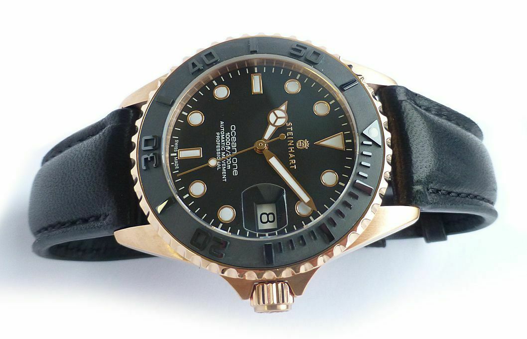 Steinhart Ocean One PINK GOLD Ceramic Bezel Automatic Swiss Dive Watch 103-0746 Black Leather Strap Steinhart Ocean One PINK GOLD Ceramic Bezel Automatic Swiss Dive Watch 103-0746 Black Leather Strap