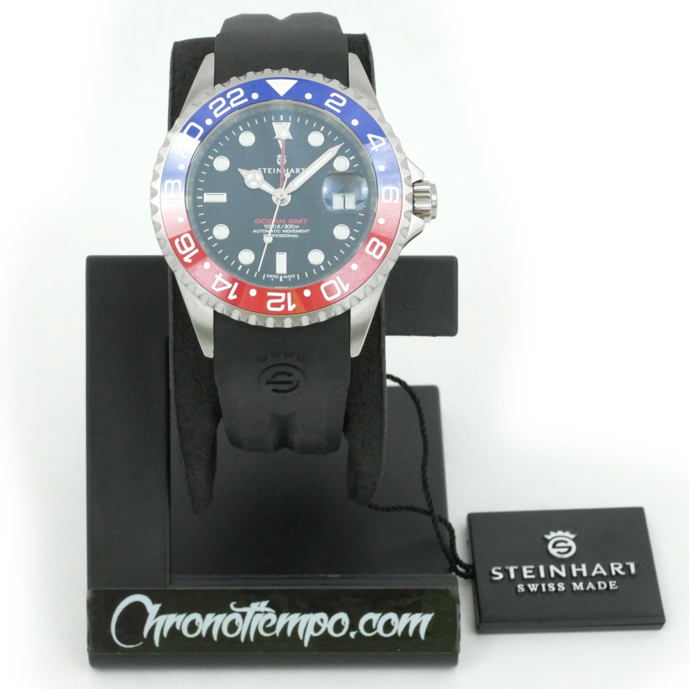 Steinhart Ocean One GMT BLUE-RED. 2 Ceramic Men's Diver Watch Silicone 103-1100