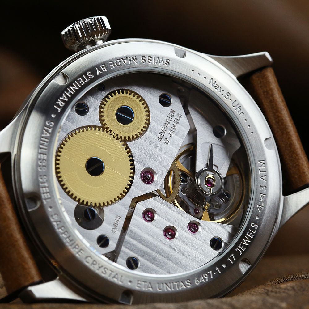 Steinhart Nav B-Uhr 44 Handaufzug SS Pilot Watch Handwind Dial Black 107-0306