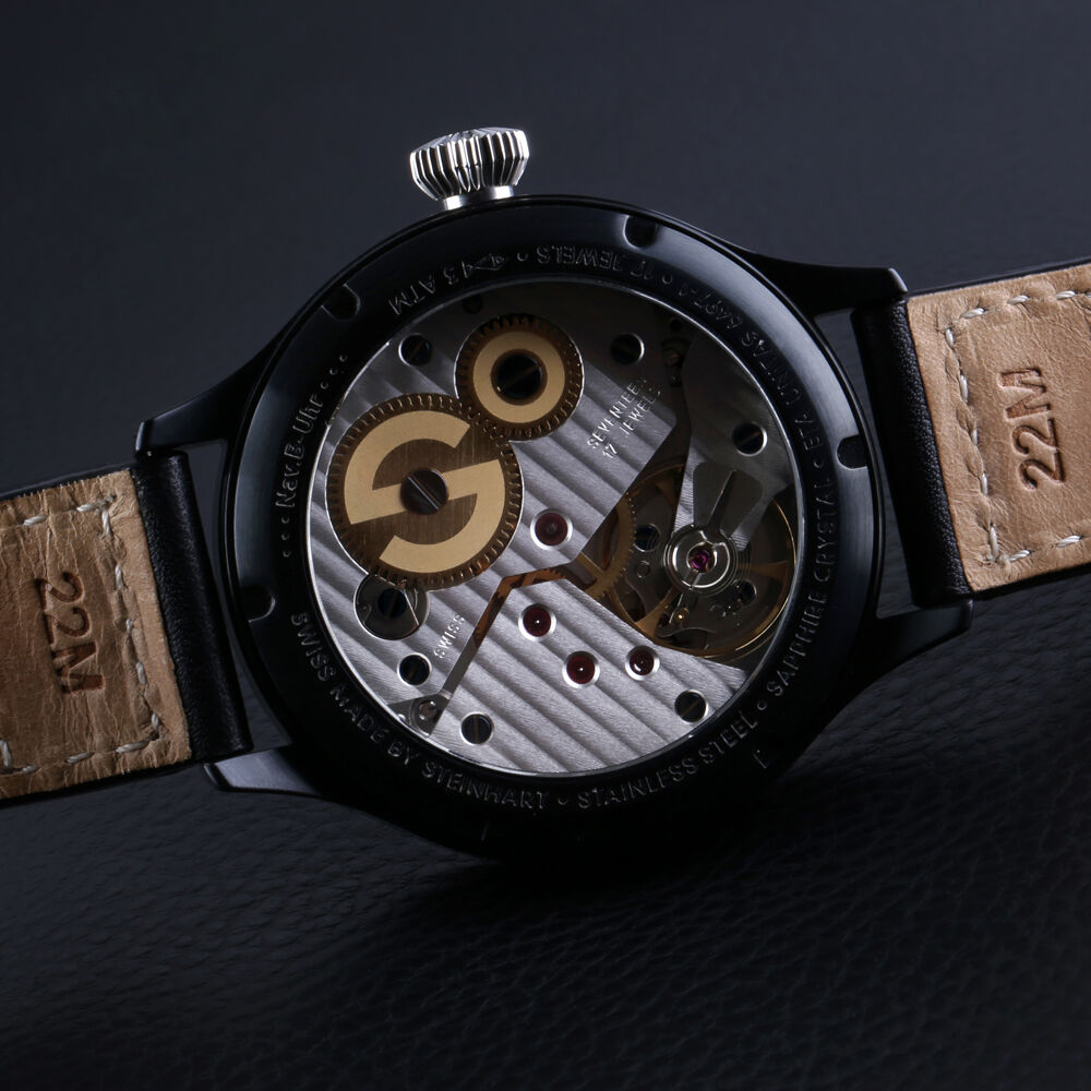 Steinhart Nav B-Uhr 47mm Handwinding Black Men Watch ETA Unitas 6497-1 107-0371