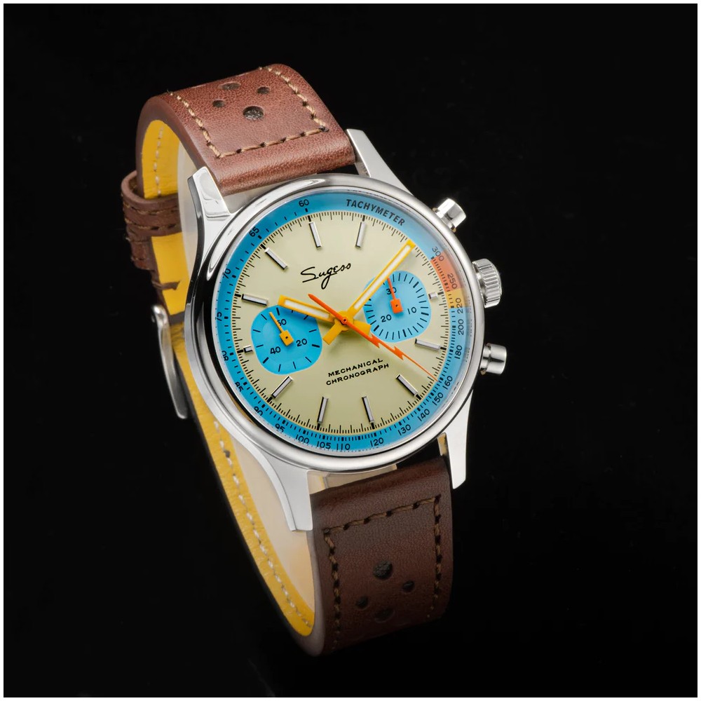 Sugess Chrono Heritage S387.01.Mens Chronograph Watch Teal Blue Panda