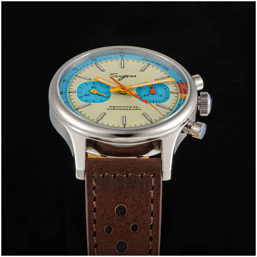 Sugess Chrono Heritage S387.01.Mens Chronograph Watch Teal Blue Panda