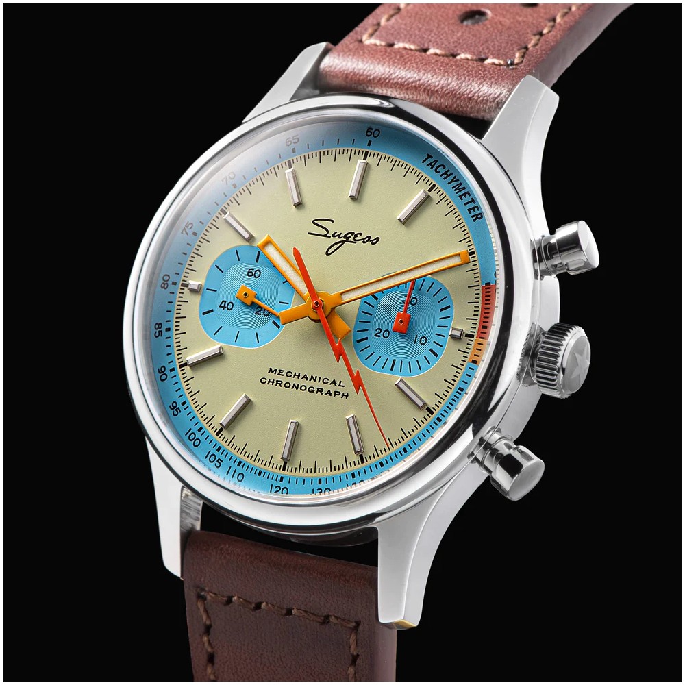 Sugess Chrono Heritage S387.01.Mens Chronograph Watch Teal Blue Panda