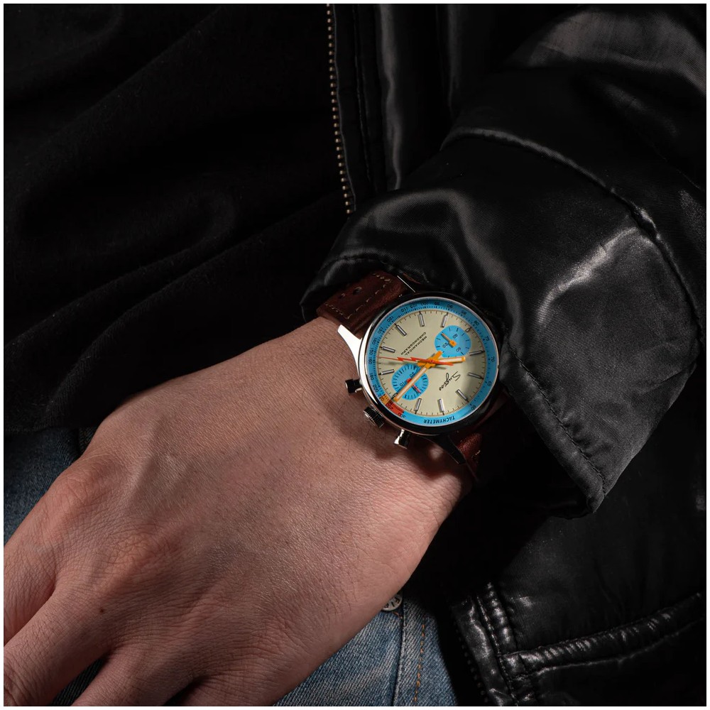 Sugess Chrono Heritage S387.01.Mens Chronograph Watch Teal Blue Panda