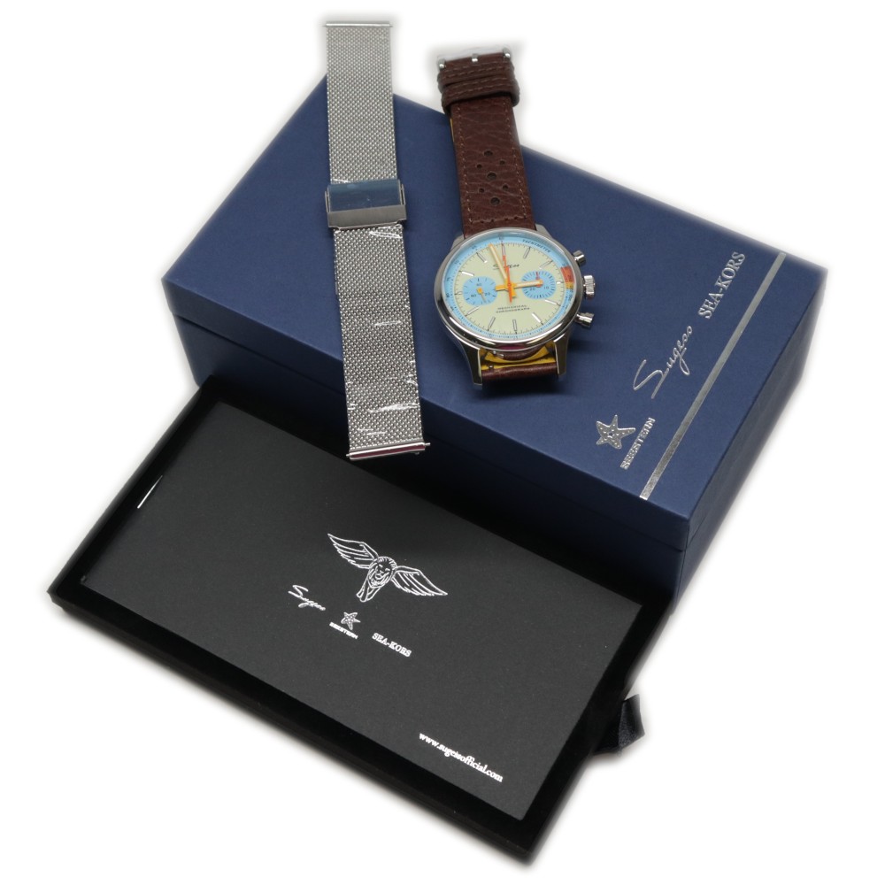 Sugess Chrono Heritage S387.01.Mens Chronograph Watch Teal Blue Panda