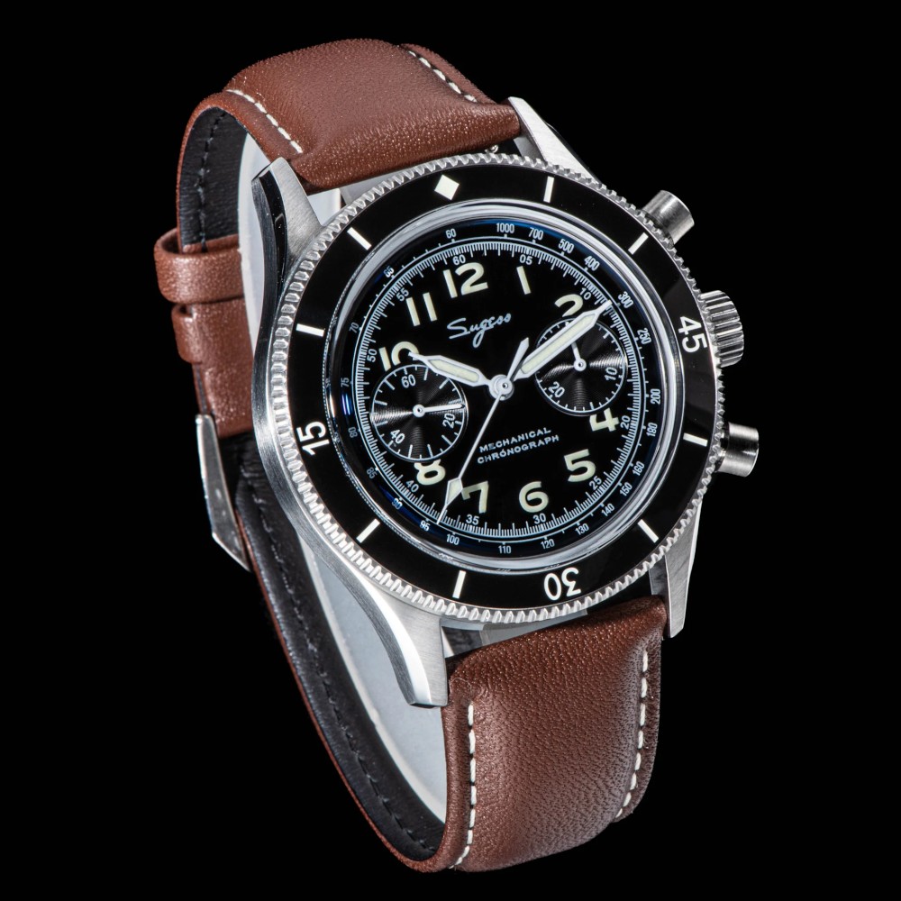 Sugess Chrono Heritage 423 Chronograph Black Dial 42mm WR50 Manual Men Watch S423