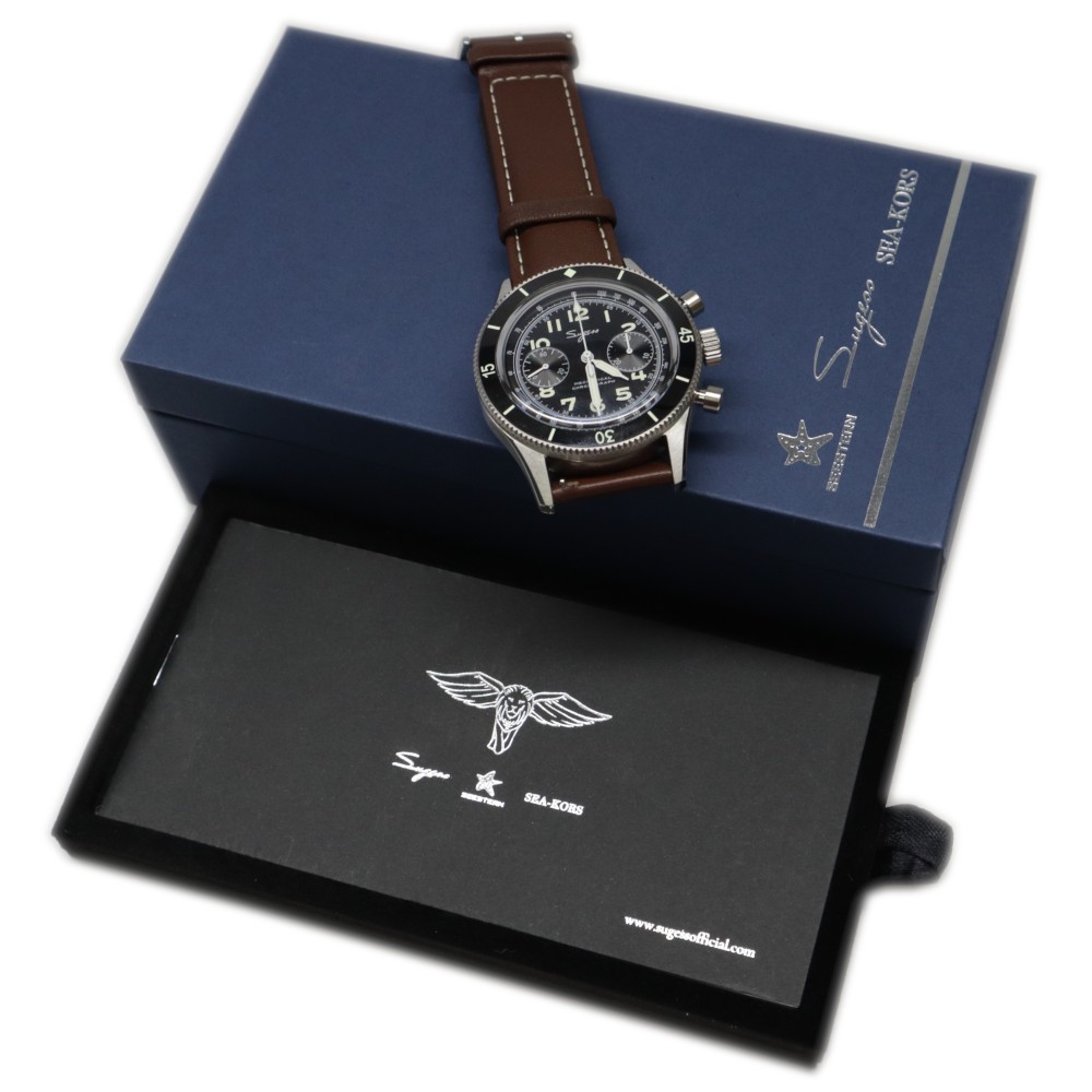 Sugess Chrono Heritage 423 Chronograph Black Dial 42mm WR50 Manual Men Watch S423