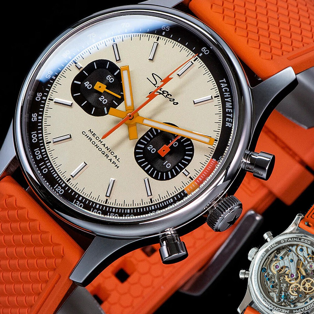 Sugess Chrono Heritage S387.01.Mens 40mm Chronograph Watch Cream Panda