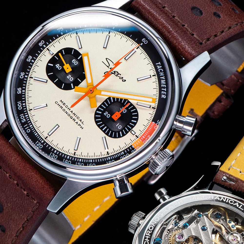 Sugess Chrono Heritage S387.01.Mens 40mm Chronograph Watch Cream Panda