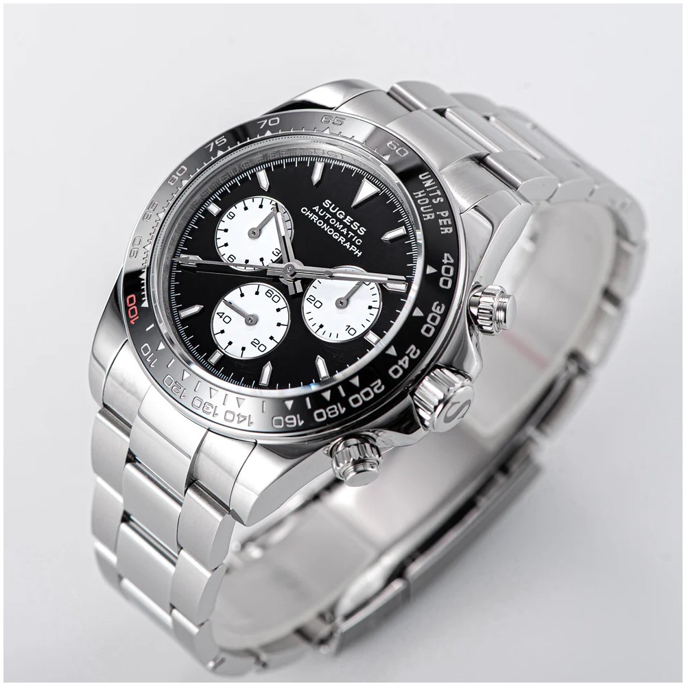 Sugess Chrono Racing 39mm Auto WR 5 ATM Men Watch Panda Red 100 S418-2.003.S
