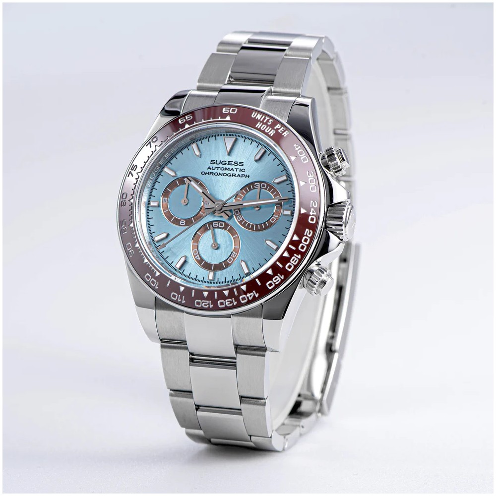 Sugess Chrono Racing 39mm Auto WR 5 ATM Men Watch Ice Blue S418-2.006.S