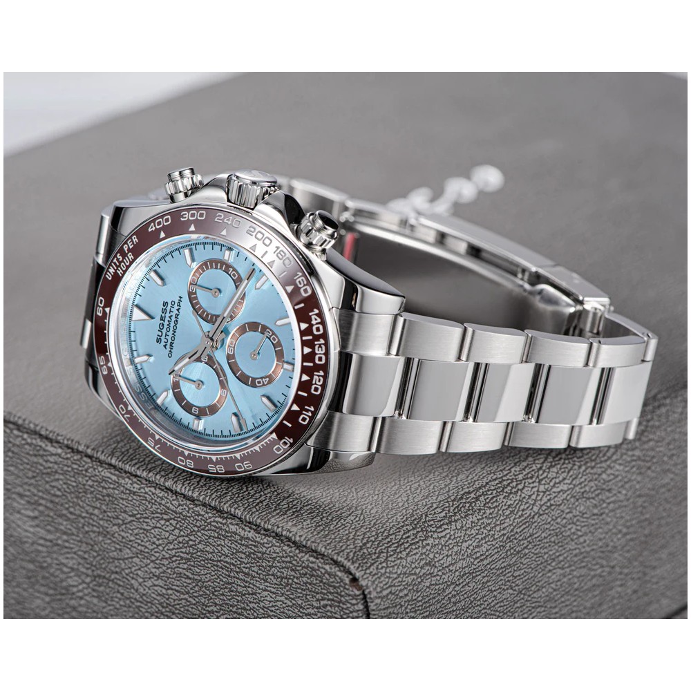 Sugess Chrono Racing 39mm Auto WR 5 ATM Men Watch Ice Blue S418-2.006.S